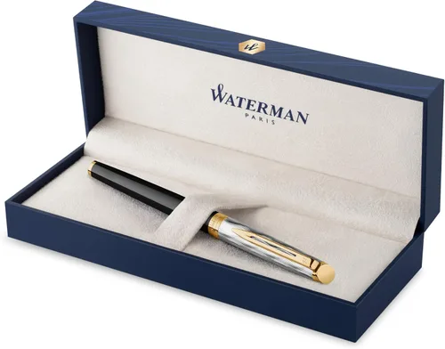 Vista 9 de Waterman Hémisphère - Bolígrafo de punta fina, laca negra y azul con revestimiento de paladio, punta fina, tinta negra, caja de regalo