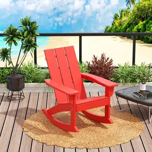 Vista 20 de WO Home Furniture Silla Mecedora de Patio Moderna para Exteriores HDPE Resistente a UV y Clima (Negro)
