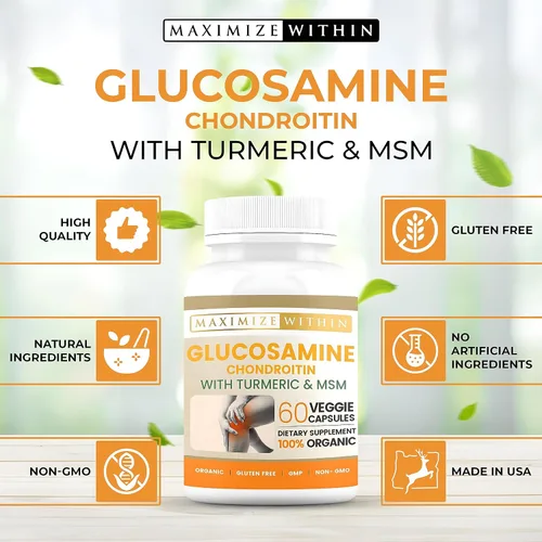 Vista 9 de Condroitina de glucosamina con cúrcuma y MSM para articulaciones saludables, 60 cápsulas vegetales (paquete de 2)