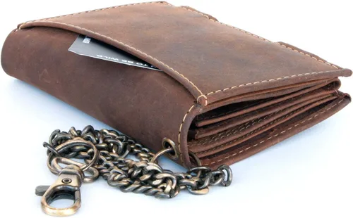 Vista 2 de Cartera de cuero natural con cadena de metal con escorpión