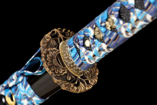 Vista 4 de Espada samurái japonesa de 41 pulgadas, hecha a mano, espada samurái, dragón, hoja Saya de latón Tsuba