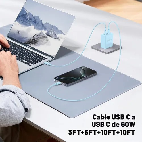 Vista 6 de QZIIW Cargador Samsung súper rápido tipo C, bloque de cargador rápido USB C de 45 W de doble puerto [paquete de 2] y cable USB C extralargo de 60 W