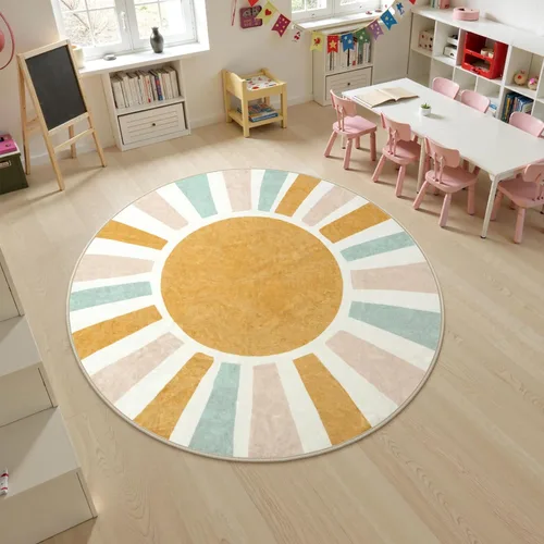 Vista 11 de LIVEBOX Alfombra de baño redonda retro de 3 pies, colorida alfombra bohemia suave circular para dormitorio, bonita alfombra lavable antideslizante
