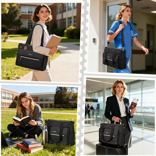 Vista 2 de RAINSMORE Bolsa de mano para profesores de 15.6 pulgadas para laptop para mujeres con bolsa pequeña, bolsas de trabajo, bolsa de enfermera, maletín