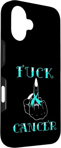 Vista 3 de Fuck Cancer Tattoos Survivor Teal Ribbon Ovarian Cancer Case for iPhone 16