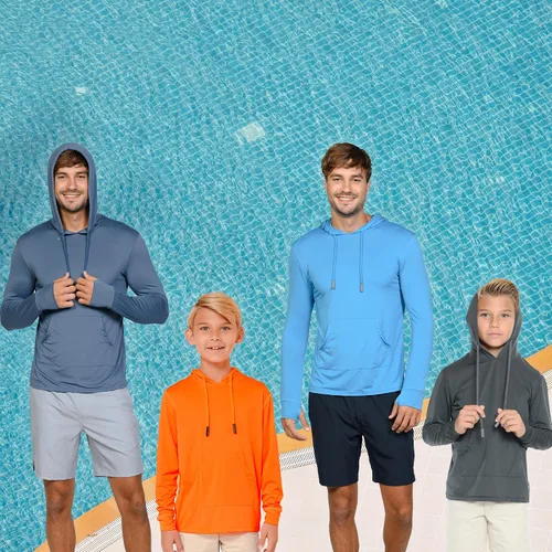 Vista 6 de Performance UPF 50+ - Sudadera con capucha para hombre, manga larga con bolsillos, protección solar y protección solar