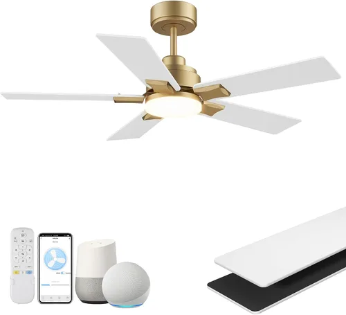 Vista 9 de Ventilador de techo inteligente de 42 pulgadas con control remoto de luces Montaje empotrado en negro y nogal