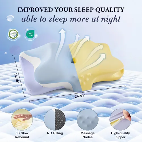Vista 6 de Almohada cervical para aliviar el dolor de cuello, almohadas ergonómicas refrescantes de espuma viscoelástica para dormir, almohada de apoyo