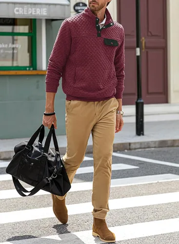 Vista 9 de JMIERR Sudadera acolchada para hombre, casual, de manga larga, cuello alto, con botones
