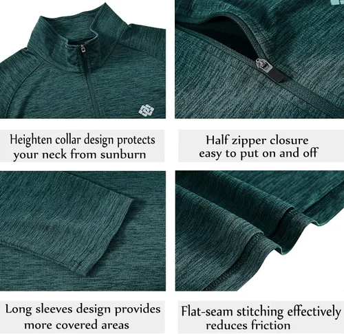 Vista 4 de MoFiz Camiseta polo de manga larga con media cremallera para hombre, de secado rápido, protección solar UPF 50+, para senderismo, pesca, deportes
