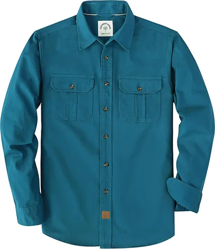 Vista 14 de Dubinik® Camisa de manga larga con botones para hombre, estilo casual, de trabajo, con dos bolsillos, de algodón, ajuste regular, vintage
