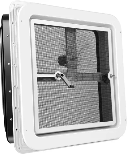 Vista 5 de Kit de ventilador reversible Livpow para techo de RV de 12V, 35.6 cm x 35.6 cm, tapa manual de elevación negra