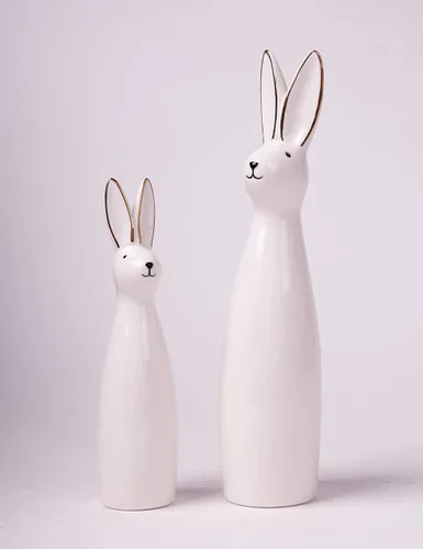 Vista 2 de SEINHIJO Estatua de conejo, escultura de conejo, decoración moderna, regalo de animales para el hogar, Pascua, oficina, cerámica, 11.5 pulgadas