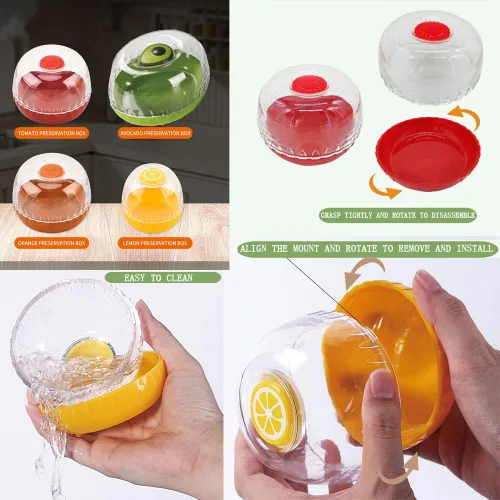 Vista 5 de Juego de 4 recipientes de frutas y verduras con tapa para refrigerador, recipiente de almacenamiento de cebolla, aguacate, protector de tomate