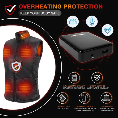Vista 4 de DUKUSEEK Lightweight Heated Vest, Men Rechargeable Heating Vest w 7.4V Battery and Hand Warmer for Hiking Camping
