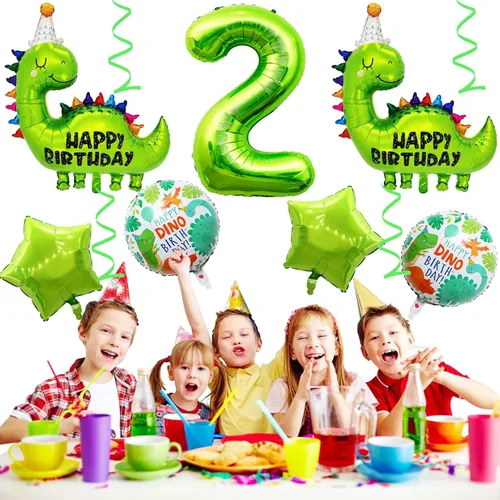 Vista 3 de Globos de cumpleaños de dinosaurio número 2, globo de aluminio de aluminio con el número 2 para fiestas temáticas de dinosaurios, decoración