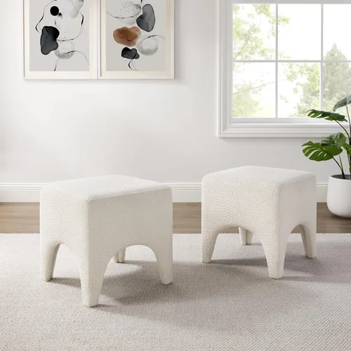 Vista 10 de Taburete Otomano Cuadrado Moderno de Boucle de 17", Taburete de Tocador para Maquillaje, Reposapiés Rectangular para Sofá, Taburete Otomano Tapizado