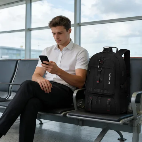 Vista 7 de Mochila de viaje de 45 litros aprobada por la TSA con compartimento para zapatos y separación en seco y húmedo, bolsa para laptop de 18.4 pulgadas