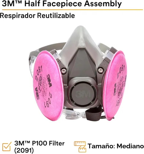 Vista 7 de Mascarilla respiratoria de protección P100 de medio rostro marca 3M. Respirador reutilizable (AAD)