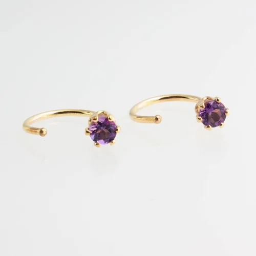 Vista 30 de Half Huggie Birthstone Gold Hoop Earrings for Women Tiny Cartilage Stud Piercing Earring Hypoallergenic Earring Screw Back Dainty Hug