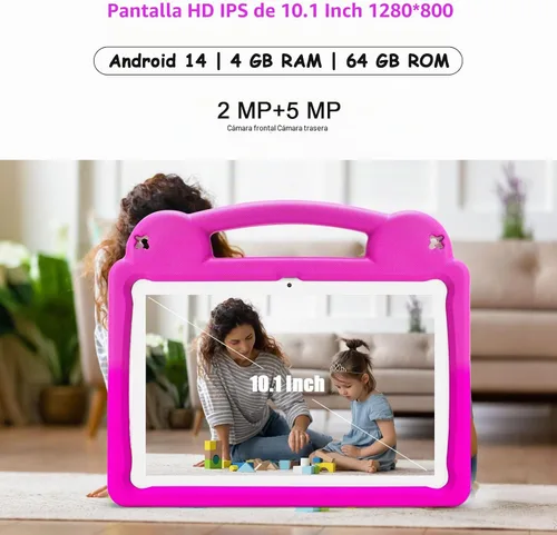 Vista 3 de Tableta para niños de 10 pulgadas, Android 15 para niños, WiFi 6, Octa-Core, 8 GB de RAM 64 GB ROM, 5000 mAh, GMS, tabletas Android con control Rosa