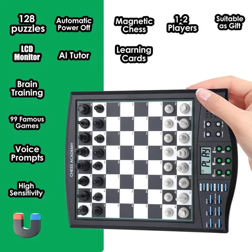 Vista 5 de Tablero de ajedrez electrónico Talking Chess Academy, tablero de ajedrez inteligente con sistema de enseñanza de voz, juego de ajedrez