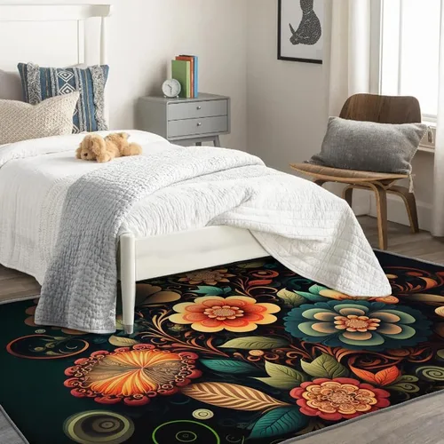 Vista 2 de Alfombras de flores para entrada, dormitorio, sala de estar, alfombras de área de plantas florales de 2 x 3 pies, lavables, antideslizantes, suaves