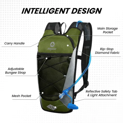Vista 2 de Nepest Mochila de hidratación con bolsa de agua de 2 L para ciclismo, mochila de agua para senderismo, correr, mochila de hidratación ligera 2L
