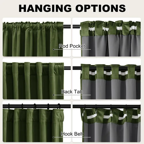 Vista 4 de StangH Cortinas 100% Opacas de 90 Pulgadas de Largo, Terciopelo Verde Musgo con Aislamiento Térmico, Cortinas-Drapeados para Dormitorio, Sala