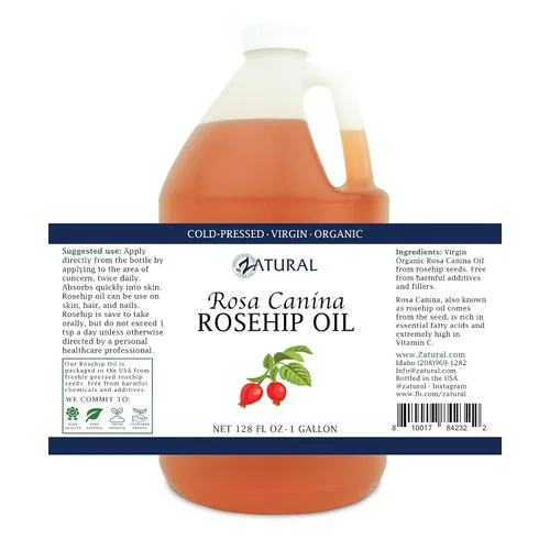 Vista 2 de Zatural ROSA CANINA - Aceite de rosa mosqueta 100% puro para cara, uñas, cabello y piel, aceite de rosa mosqueta prensado en frío (galón)