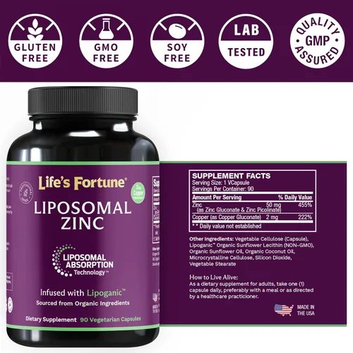 Vista 3 de Suplemento liposomal de picolinato de zinc puro con cobre, apoyo inmunológico, metabolismo y salud de la piel Alta potencia, para adultos, hombres