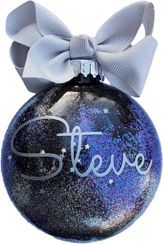 Vista 10 de Adorno de Navidad personalizado relleno de purpurina hecho a medida, regalo ideal para fiesta de intercambio de regalos de oficina (Aqua)