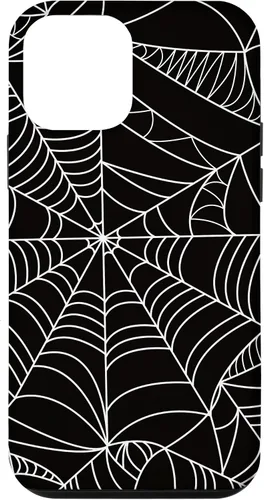 Vista 16 de iPhone 12/12 Pro blanco y negro araña web Único estuche de Halloween de Artsy moderno