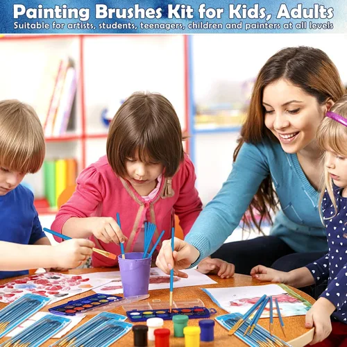 Vista 7 de Pinceles de pintura para pintura acrílica, juego de 120 pinceles de pintura acrílica, pinceles multiusos a granel para lienzo, acuarela, pintura