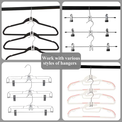 Vista 6 de Ganchos de conector para colgar ropa, mini ganchos en cascada para perchas de terciopelo abrazables, resistente ahorro de espacio para armario, 60