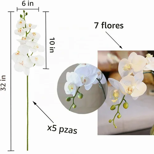 Vista 2 de FagusHome Flores artificiales de Phalaenopsis de 32 pulgadas, 5 piezas de orquídeas artificiales para decoración del hogar