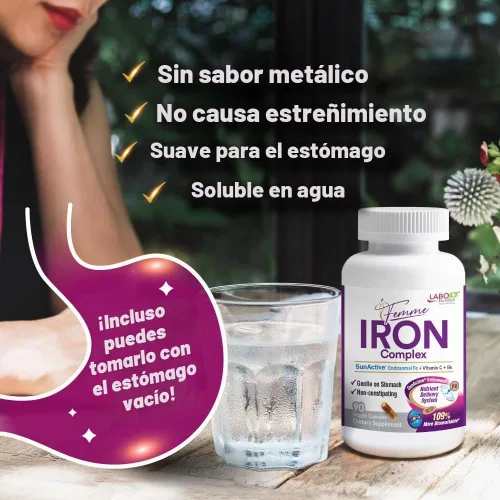 Vista 2 de LABO Nutrition Femme Iron - Sin sabor metálico, sin estreñimiento, 90