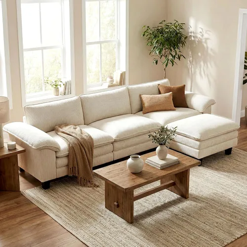 Vista 9 de HOMCOM - Sofá modular seccional, sofá de nube de gran tamaño de 124 pulgadas, color beige