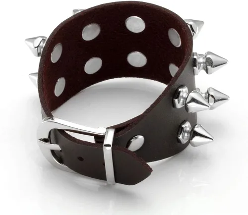 Vista 2 de Eigso - Pulsera de cuero negro estilo punk con remaches y tachuelas de metal para Halloween, para hombres y mujeres , aleación, K4., EGSLBR00022