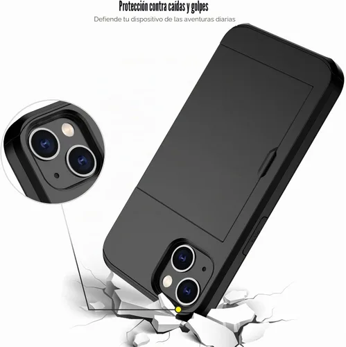 Vista 5 de Nvollnoe Compatible con iPhone 15 Funda con ranura para tarjetas, resistente, protectora de doble capa, a prueba de golpes, ranura oculta