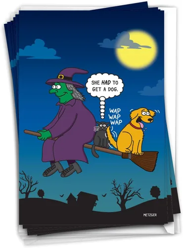 Vista 14 de NobleWorks - Juego de 12 divertidas tarjetas de felicitación de Halloween con sobres de 5 x 7 para hombres, mujeres 1x12 diseños - Calabaza