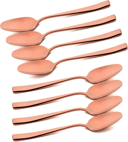 Vista 14 de Juego de cubiertos de oro rosa de 20 piezas, cubiertos de acero inoxidable 18/10, juego de vajilla resistente, incluye cuchillo, tenedor/cuchara