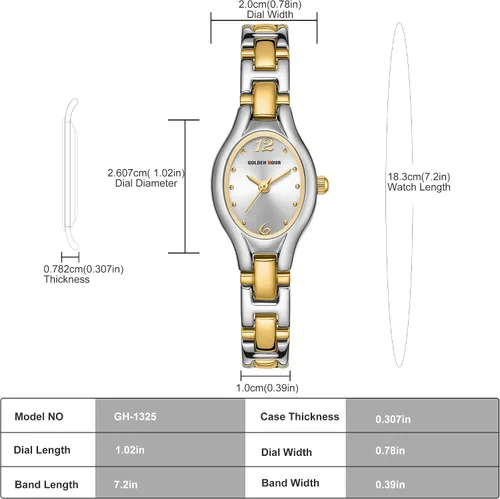 Vista 7 de GOLDEN HOUR Reloj de pulsera ovalado vintage de tono dorado para mujer