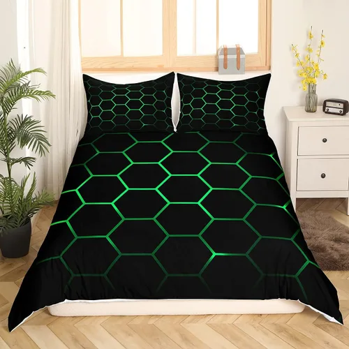 Vista 17 de Funda de edredón de panal para niños, hombres y niñas, juego de ropa de cama moderno con temática geométrica hexagonal, diseño de cuadrícula