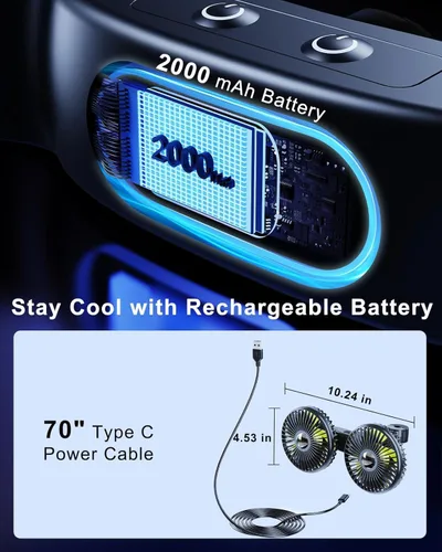 Vista 3 de Ventilador de coche recargable para asiento trasero de niños y bebé Hojas verdes