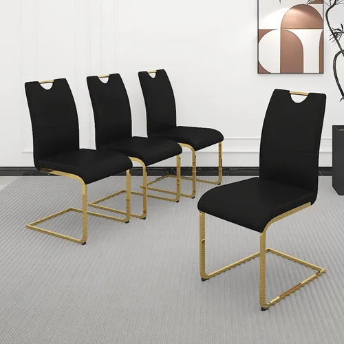 Vista 10 de Juego de 2 sillas de comedor, modernas sillas de comedor de piel sintética con respaldo alto, patas de metal, sillas tapizadas modernas para cocina