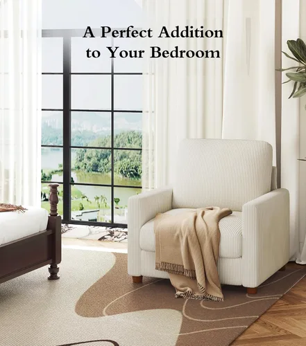 Vista 8 de Kidirect Silla de acento extragrande de 35.5 pulgadas, sillas de sala de montaje fácil, silla de lectura de pana para dormitorio, sillas de acento