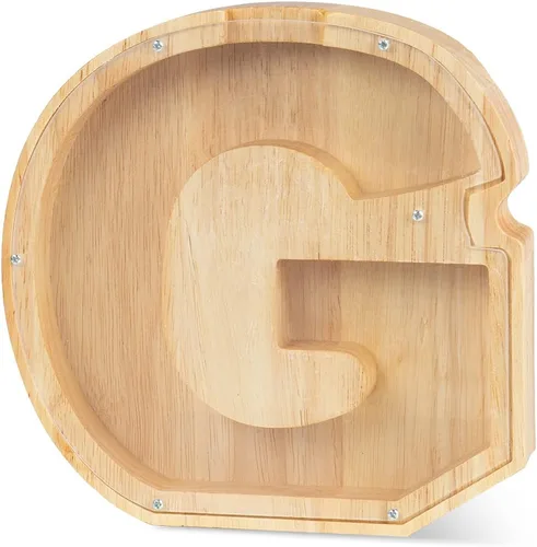 Vista 18 de Alcancía con nombre personalizado, 26 letras láser con texto personalizado, banco de monedas de madera, significado educativo, alcancía con nombre
