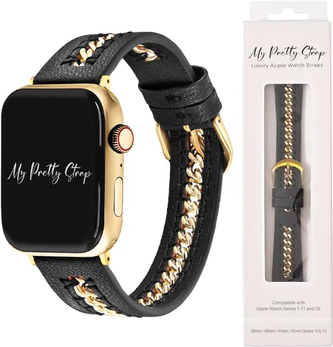 Vista 15 de My Pretty Strap - Correa compatible con Apple Watch, correa de lujo de cuero genuino para iWatch de repuesto - Se ajusta a la mayoría de muñecas