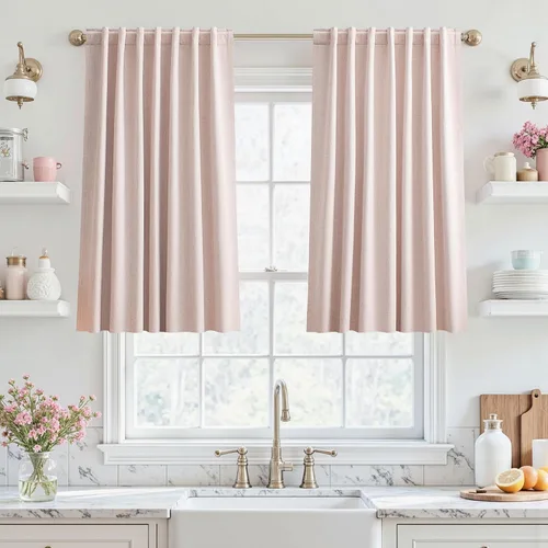 Vista 42 de UHITECH Cortinas cortas de lino de 24 pulgadas de largo para ventanas pequeñas de granja, cortinas opacas modernas para sala de estar, pestañas